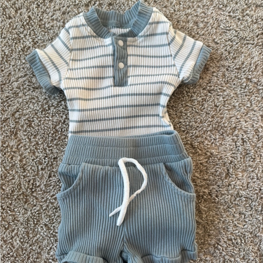 Blue Striped Ribbed Baby Short Set – 0–3 Months - Picture 2 of 7